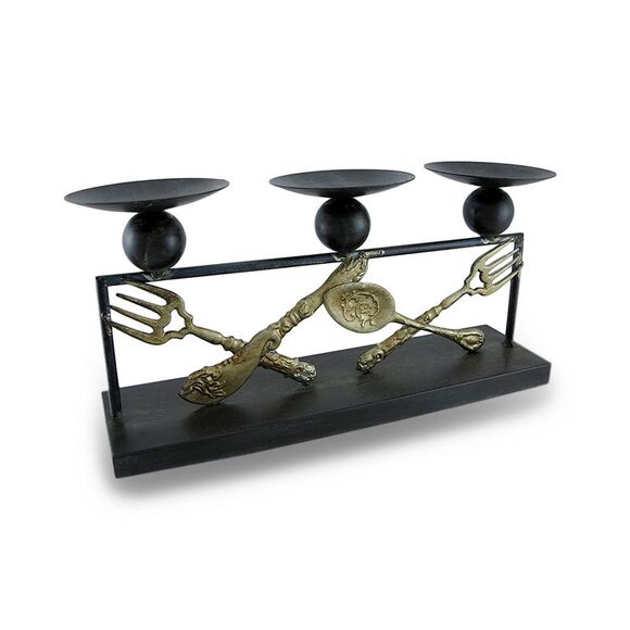 Metal Silverware Triple Candle Holder Distressed Finish 3 Pillar Display - Picture 1 of 3